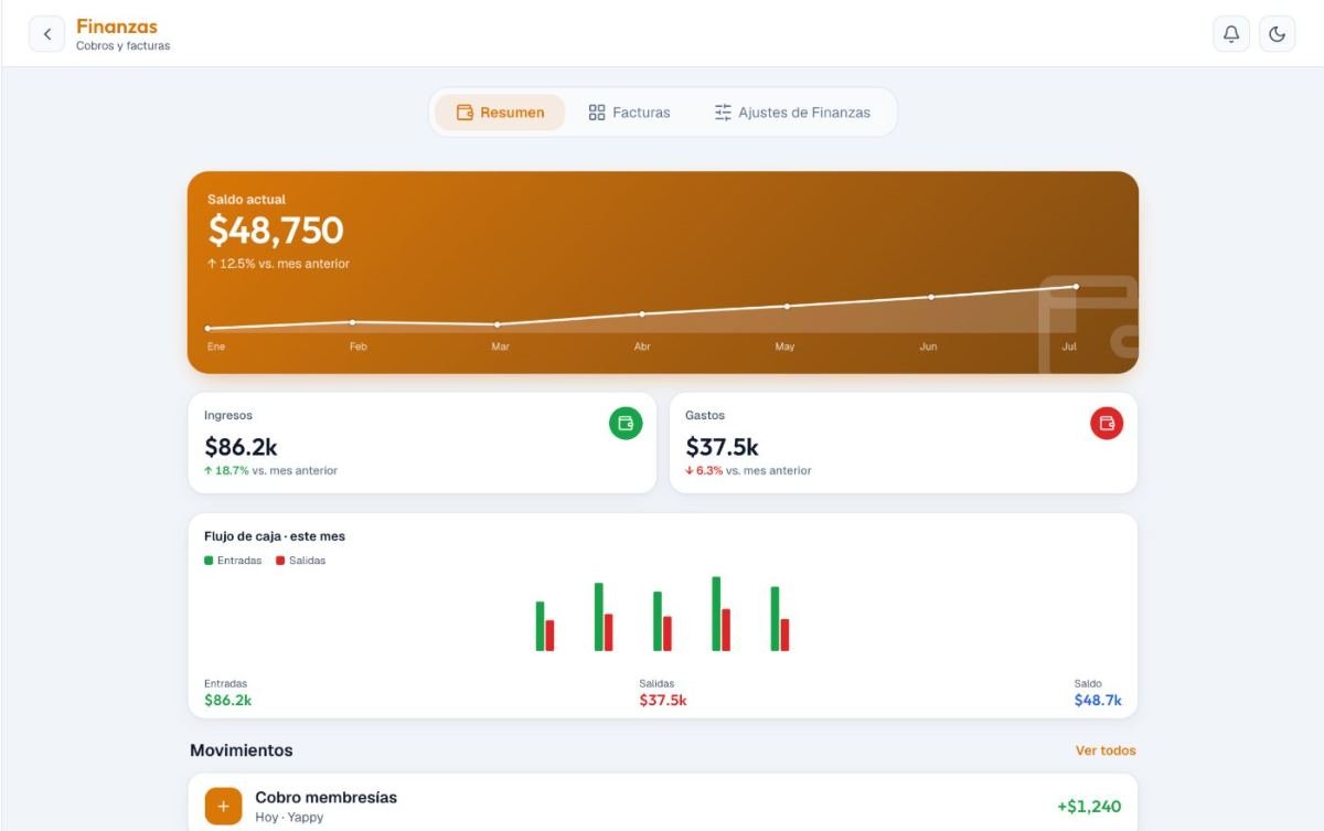Pantalla real de Finanzas: AxStudio · ingresos y gastos